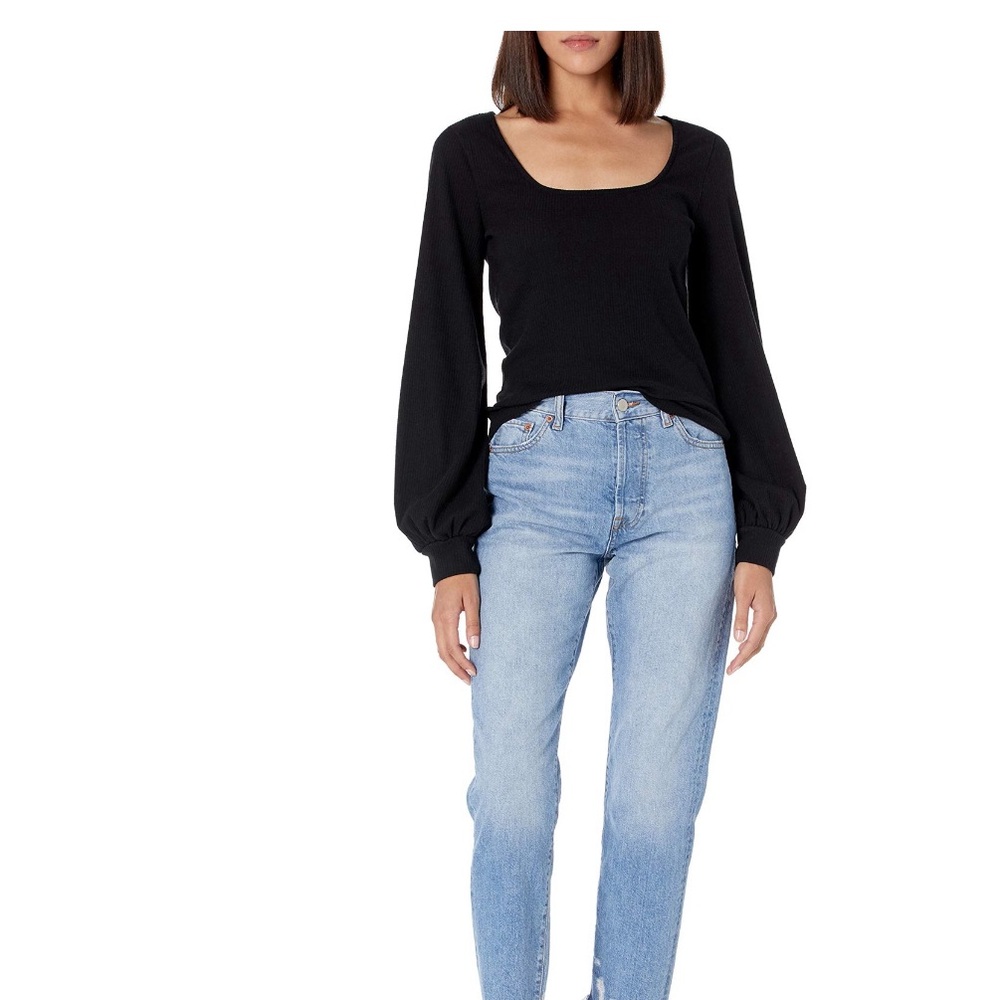 The Drop Women's @lucyswhims Square-Neck Balloon-Sleeve Top, Black, NWT - Picture 3 of 6